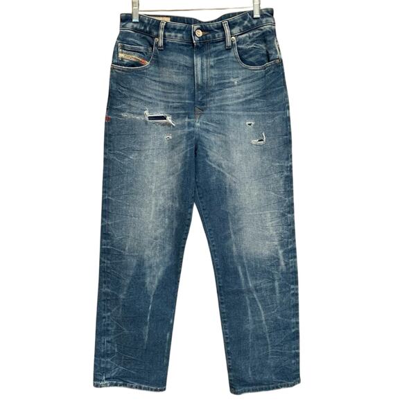 Diesel Y2K Blue D-Reggy 009MV Straight Jeans Light Acid Wash Distressed Size 27 - Picture 1 of 16